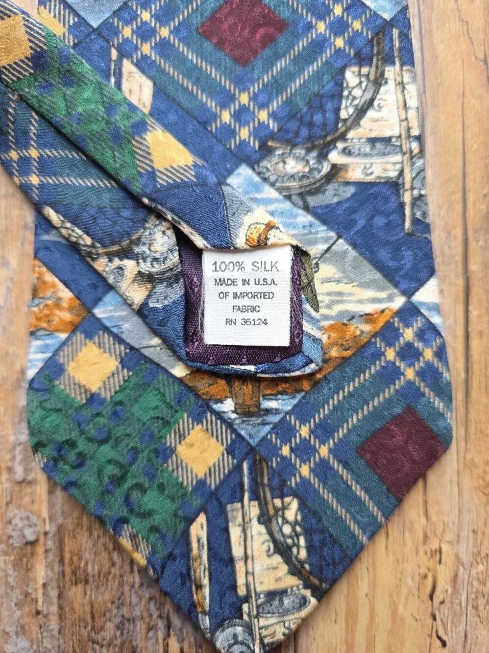 Hanover St. Tie Works - Vintage Fly Fishing Patchwork Tie - Blue Multi